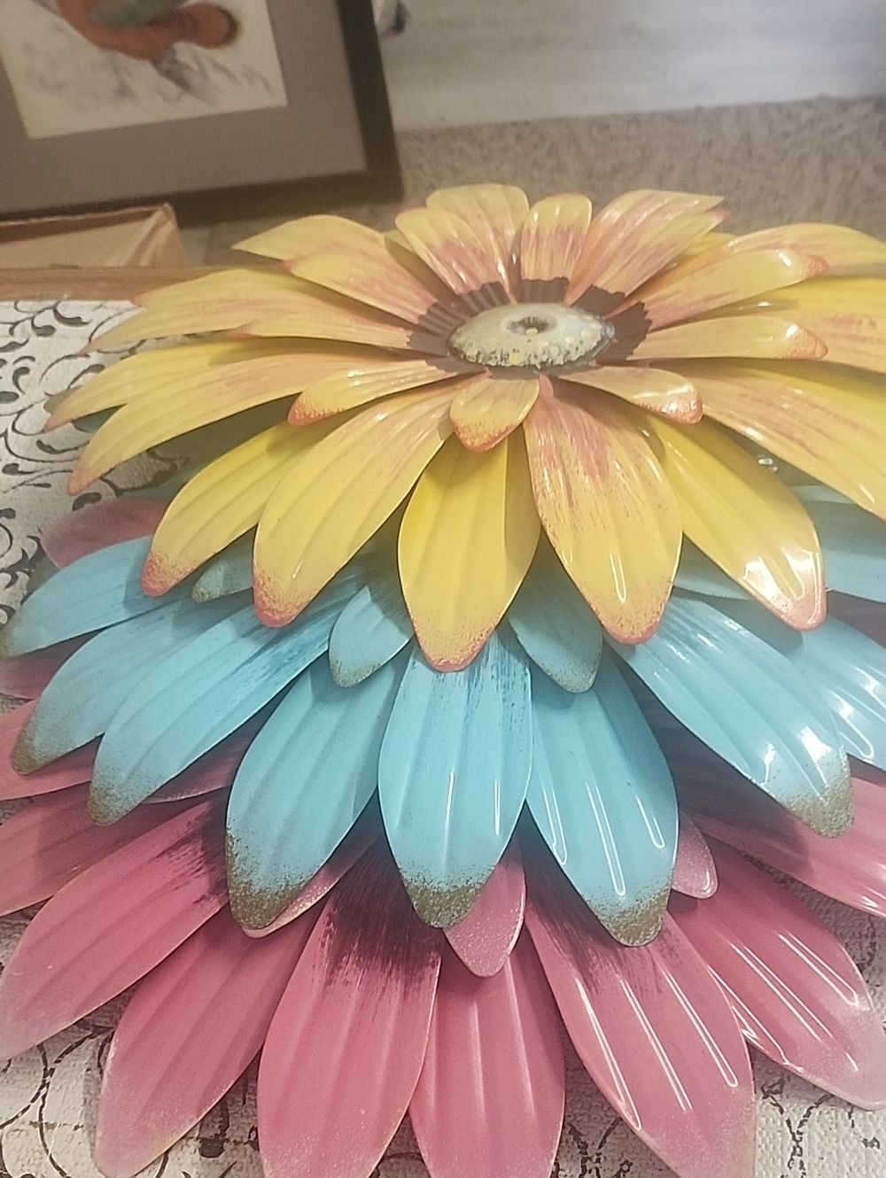 The Spring Shop Layered Metal Flower Wall Decor - Yellow, Blue, Pink